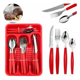 Jogo De Talheres Faqueiro Aço Inox Com Gaveteiro - Vermelho
