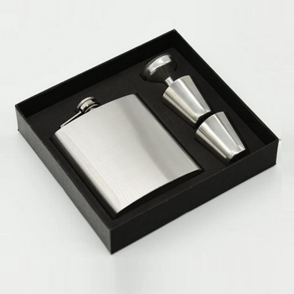 Cantil de Bolso com Copos e Funil em Aço Inox