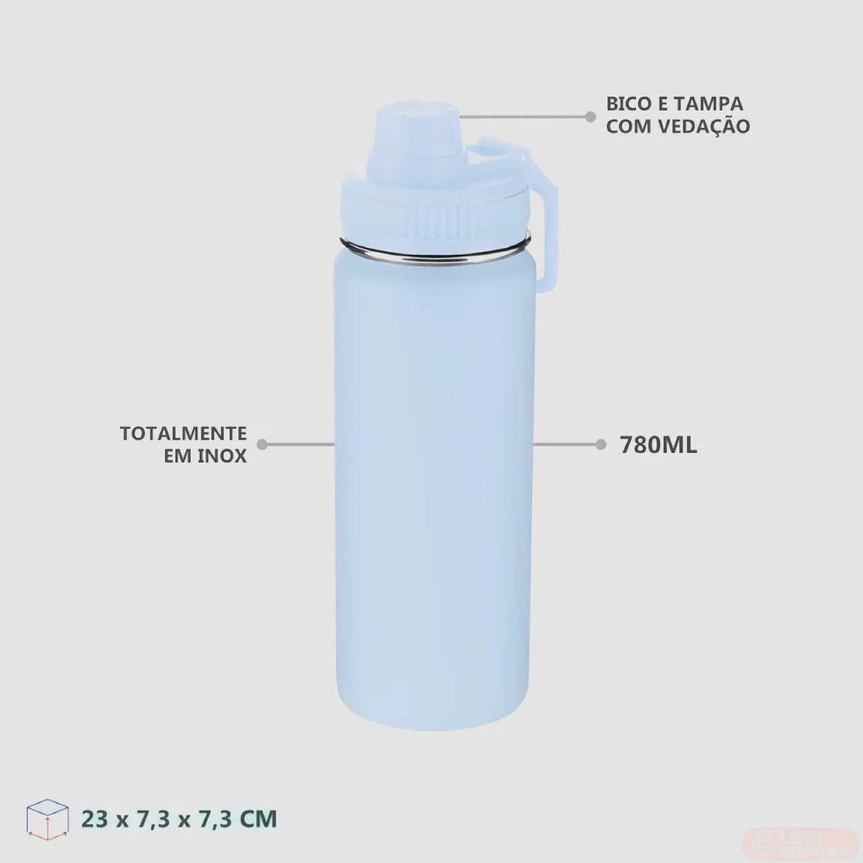 Garrafa com Alça e Bico 780ml em Aço Inox Azul Ciano
