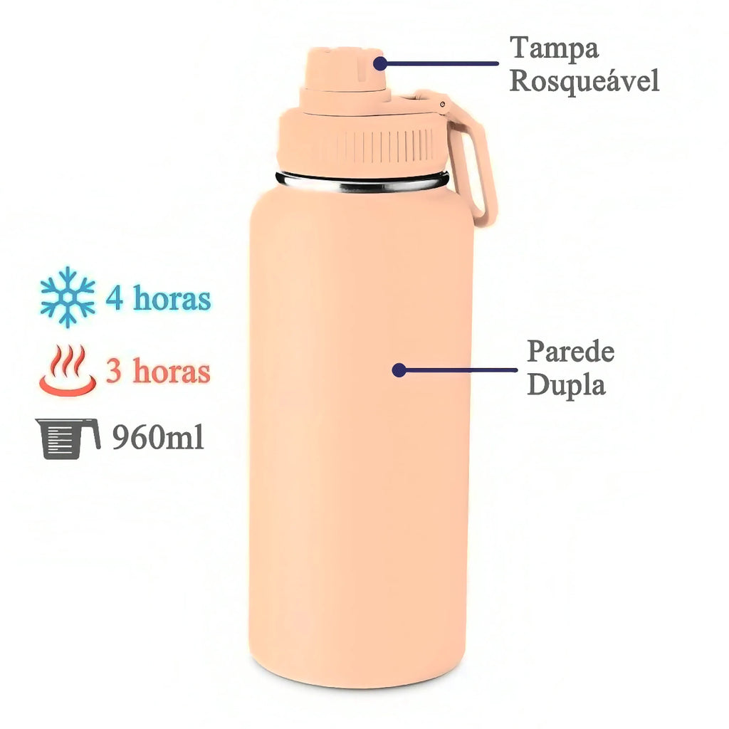 Garrafa com Alça e Bico 960ml Parede Dupla Pêssego
