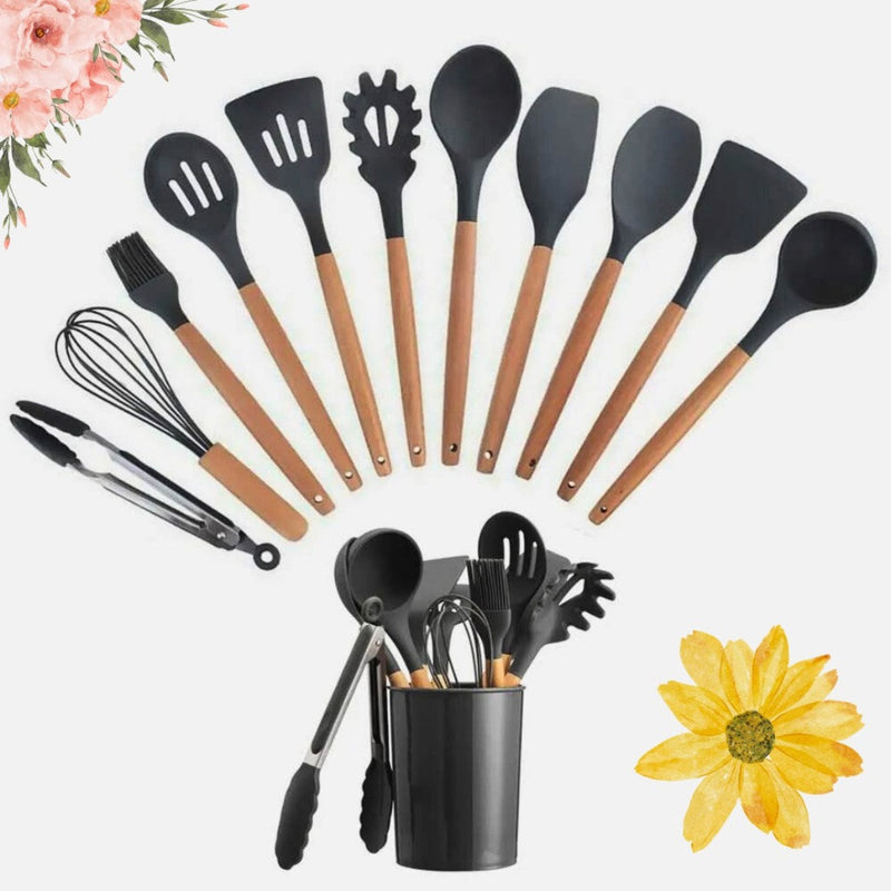 Talheres: Utensílio de Cozinha - Kit 12 Peças com Suporte
