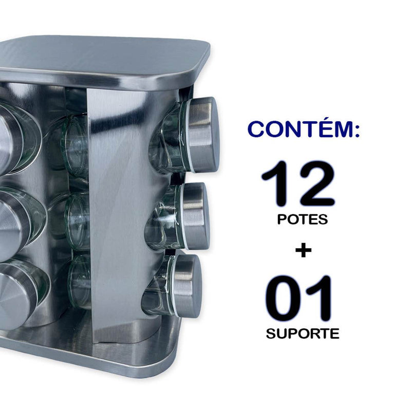 Porta Tempero e Condimentos Giratório Inox 12 Potes leve compre