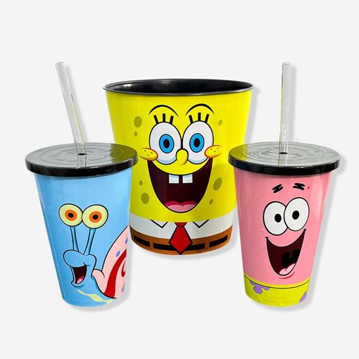 Kit Pipoca Bob Esponja - Almofada Balde e Copos